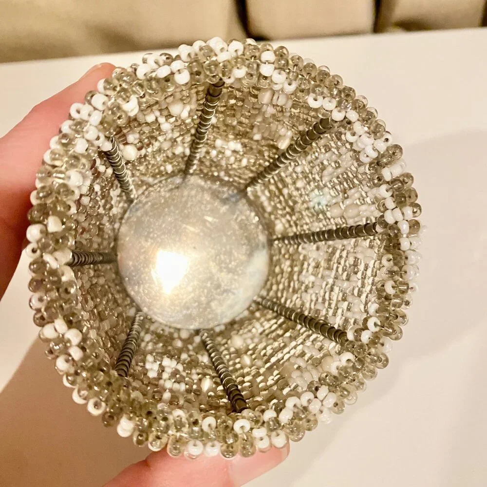 Vintage Glass Beaded Votive‎ Candle or Tea Light Holder with Seed Beading, 3